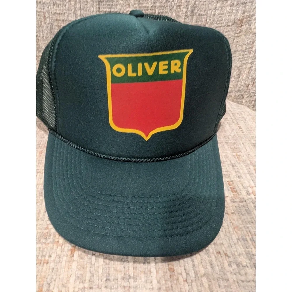 NOS Vintage Oliver Tractor Mesh Snapback Trucker Hat Green Nissun Farm Cap